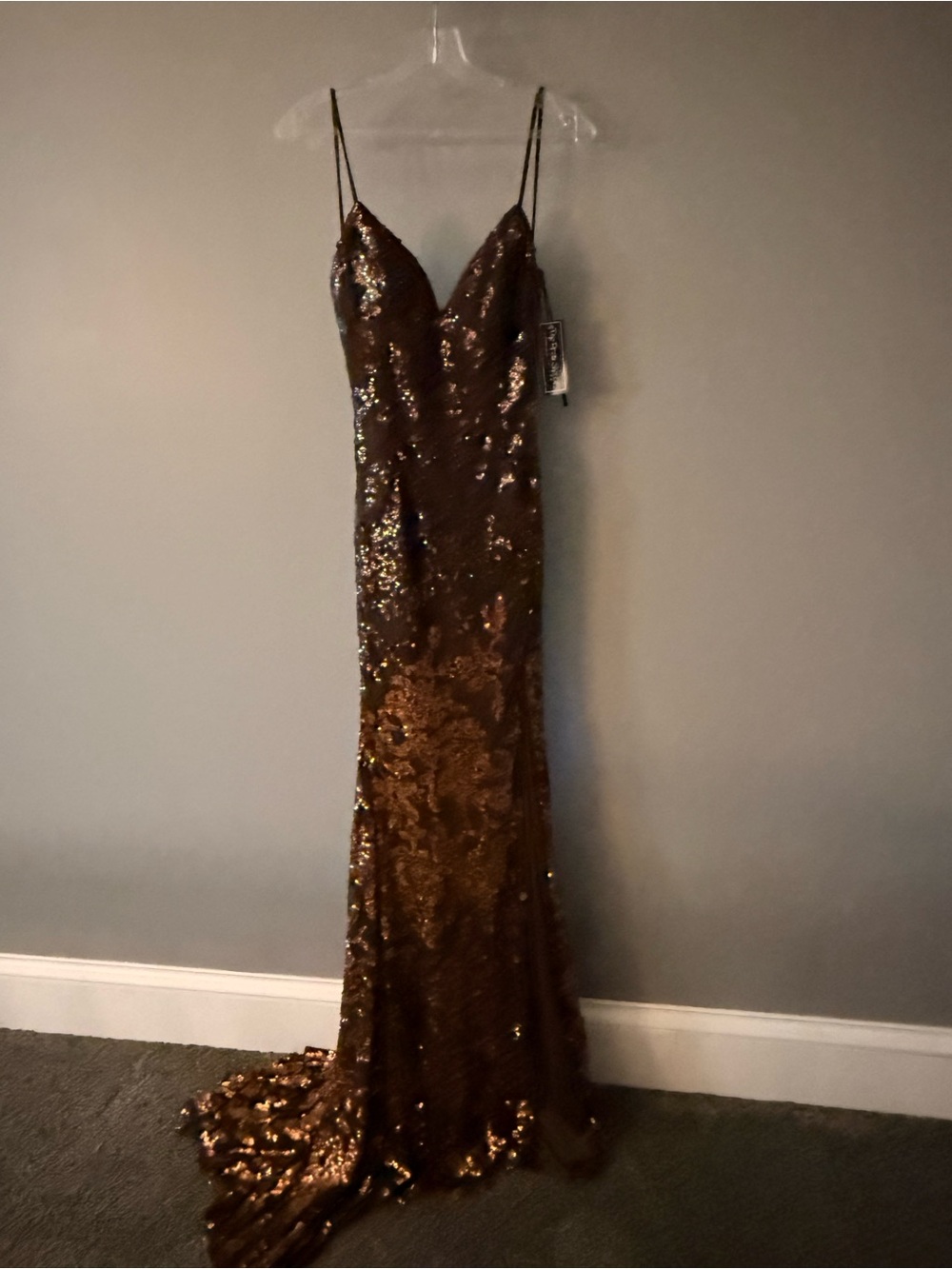 Jovani Gold Sequin Spaghetti Strap Maxi Gown - Picture 3 of 3